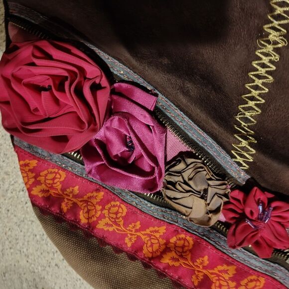 Boho  Canvas And Faux Suede Hobo Purse - Picture 3 of 7